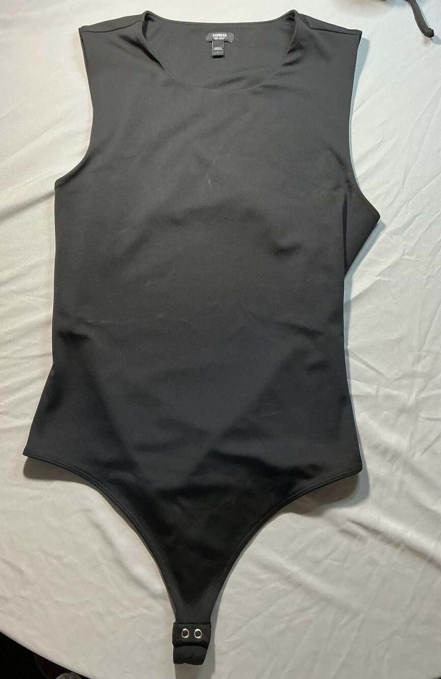 Express Black Sleeveless Mock Neck Open Back Thong Bodysuit